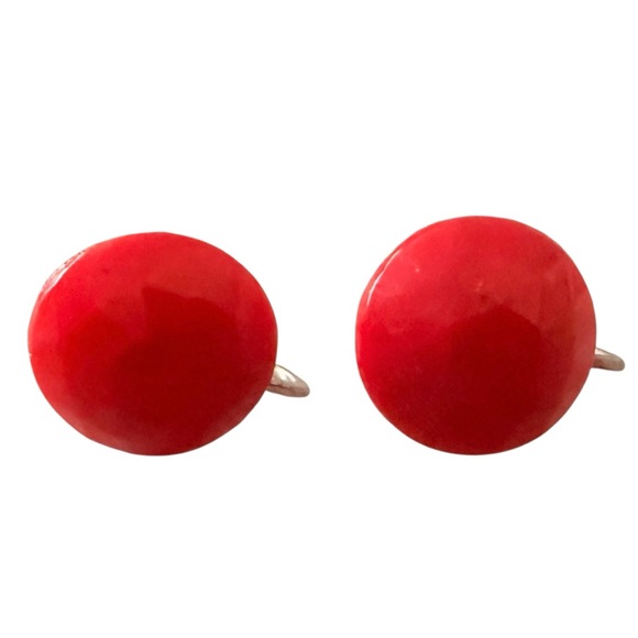 1950’s Vintage Cherry Red Screw Back Stud Faceted Earrings, Red Studs - Picture 1 of 3